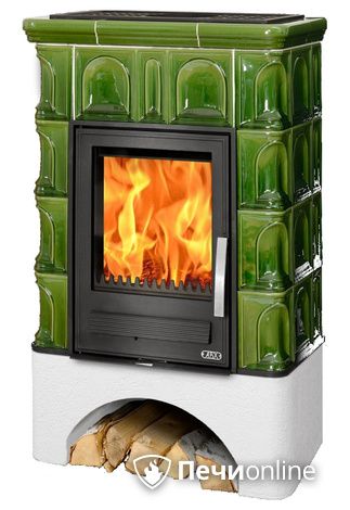 Печь-камин ABX Britania K, белый цоколь, зеленая в Иванове